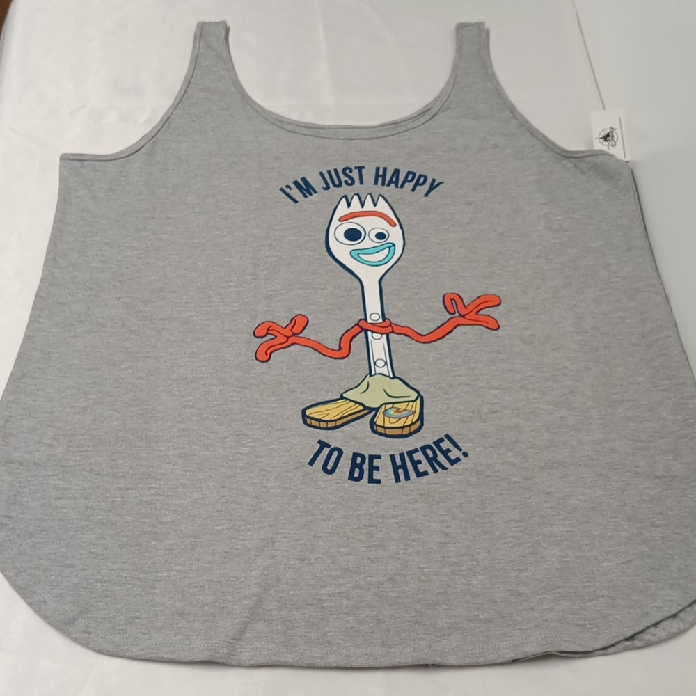 Disney Forky Tan Top Adult Sz XL I'm just Happy to be Here! Toy story 4 summer - Picture 9 of 13